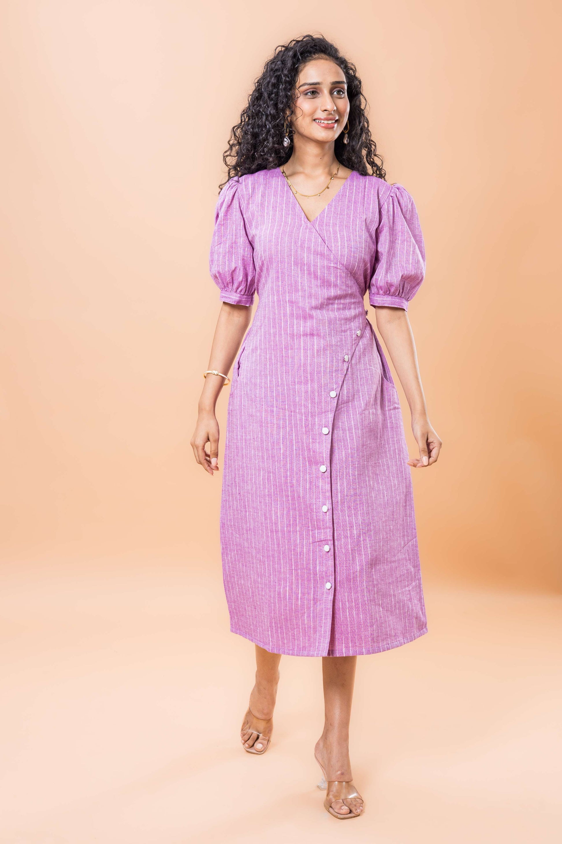Pure Cotton Purple Striped dress