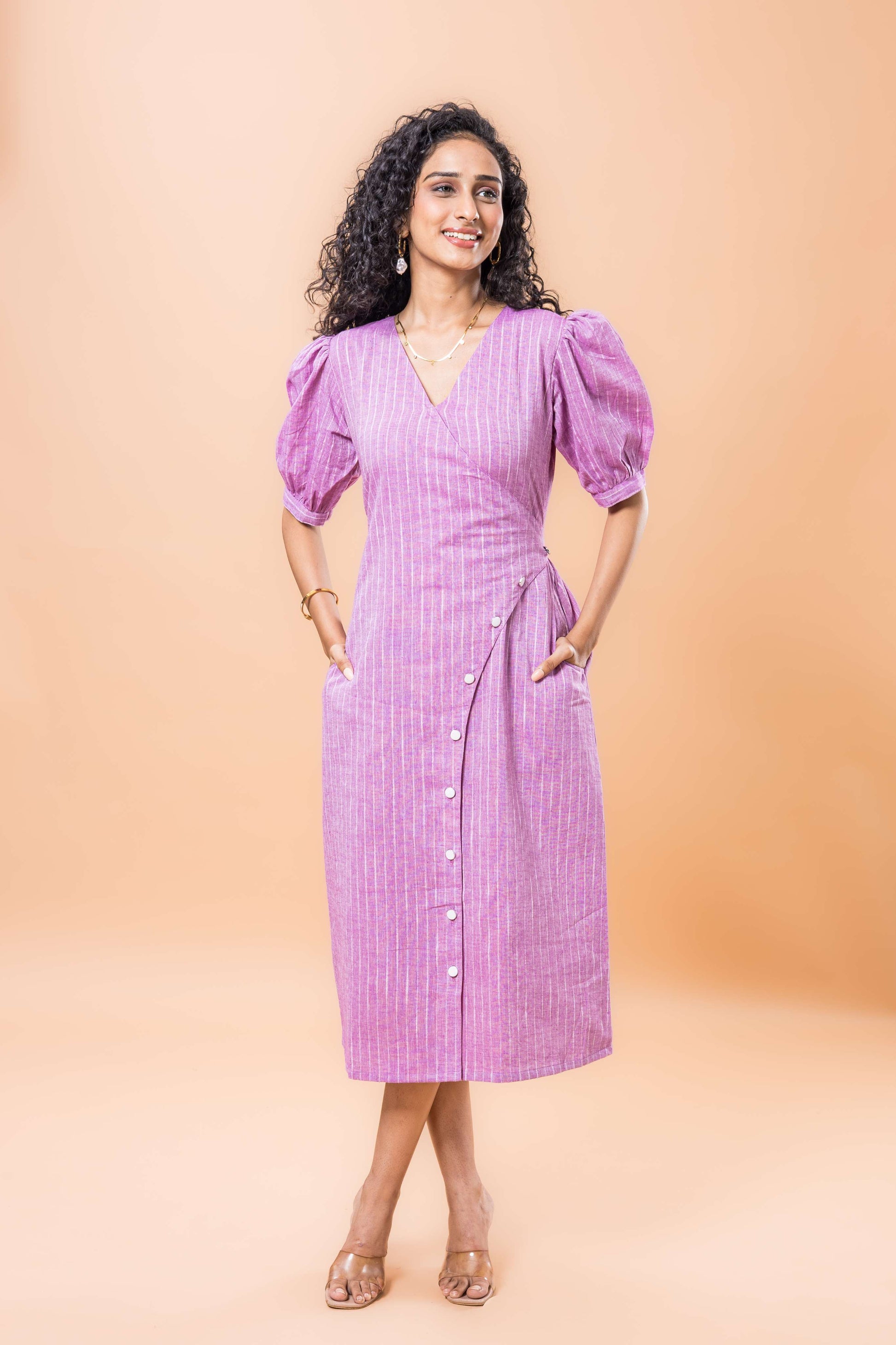 Pure Cotton Purple Striped dress