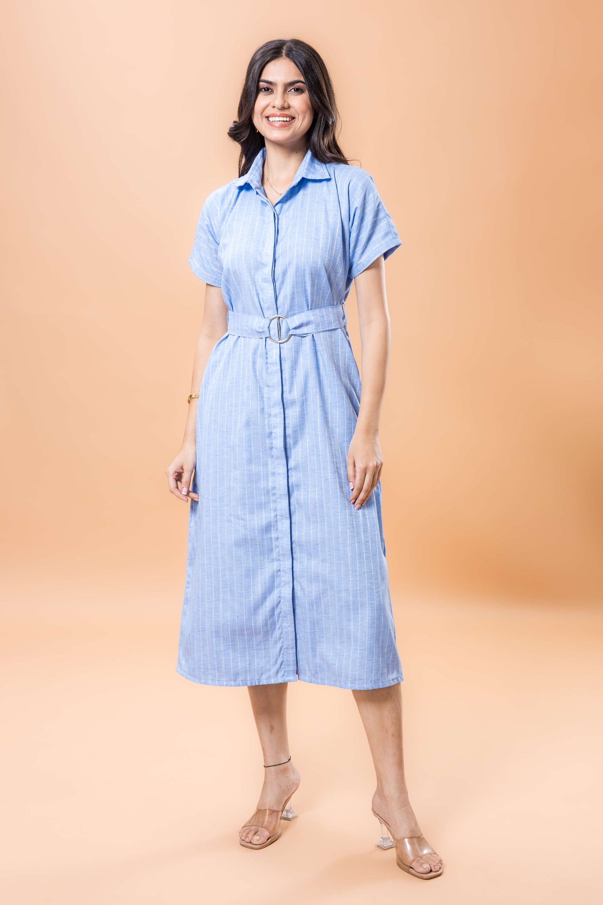 Linen Striped blue dress