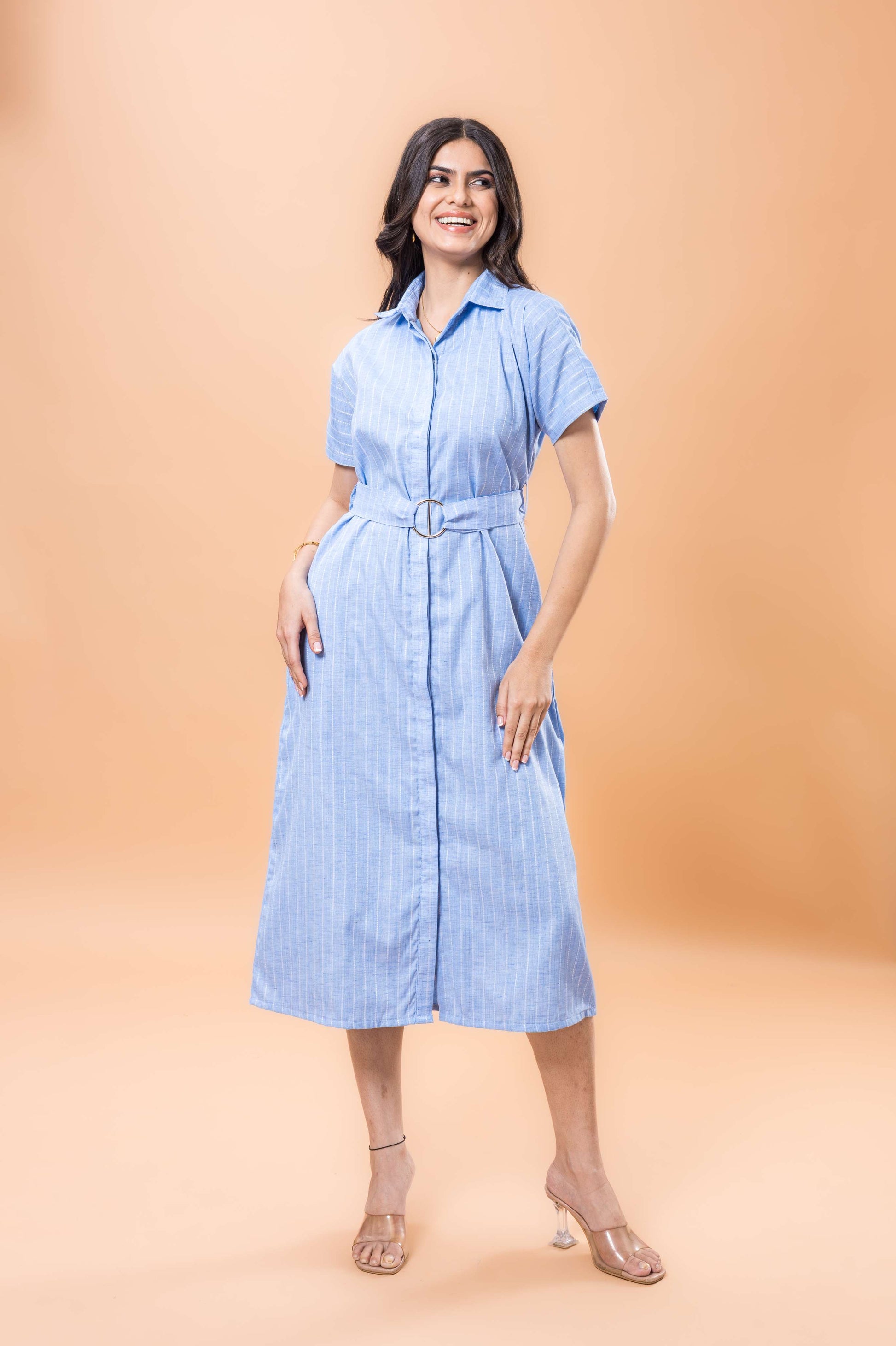 Linen Striped blue dress