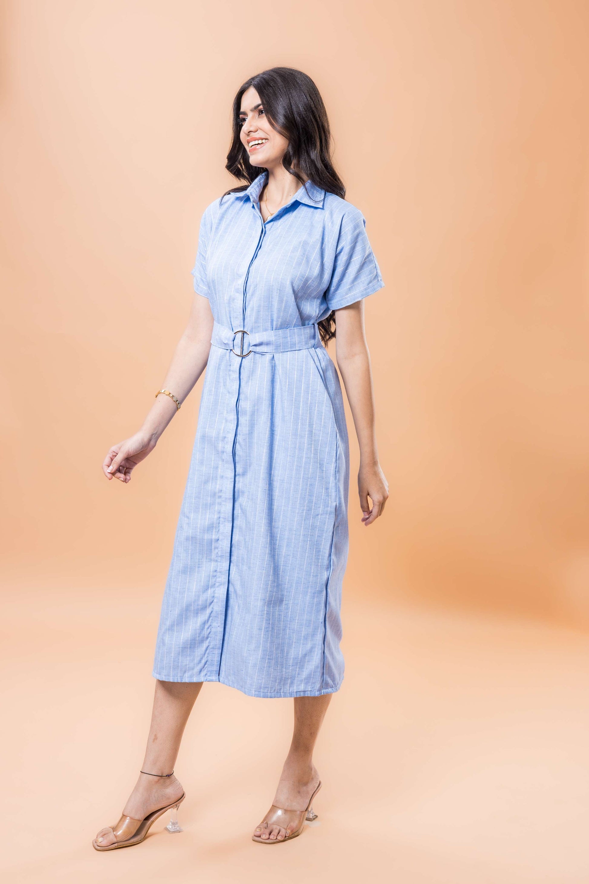 Linen Striped blue dress