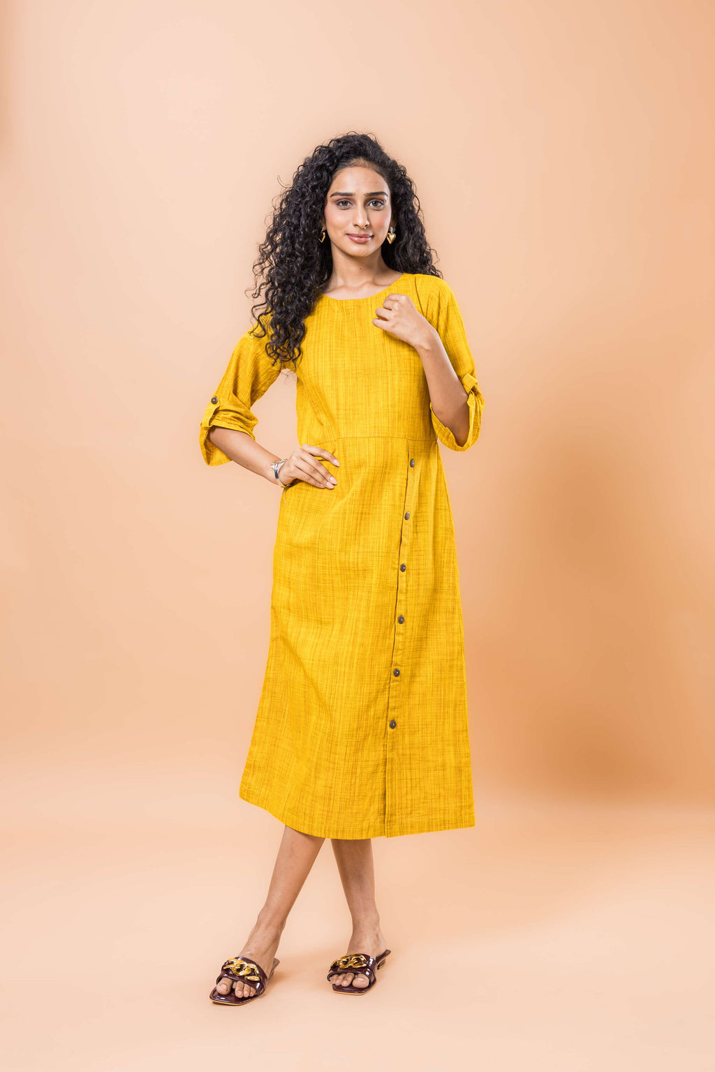 Pure Cotton Marigold yellow cotton dress