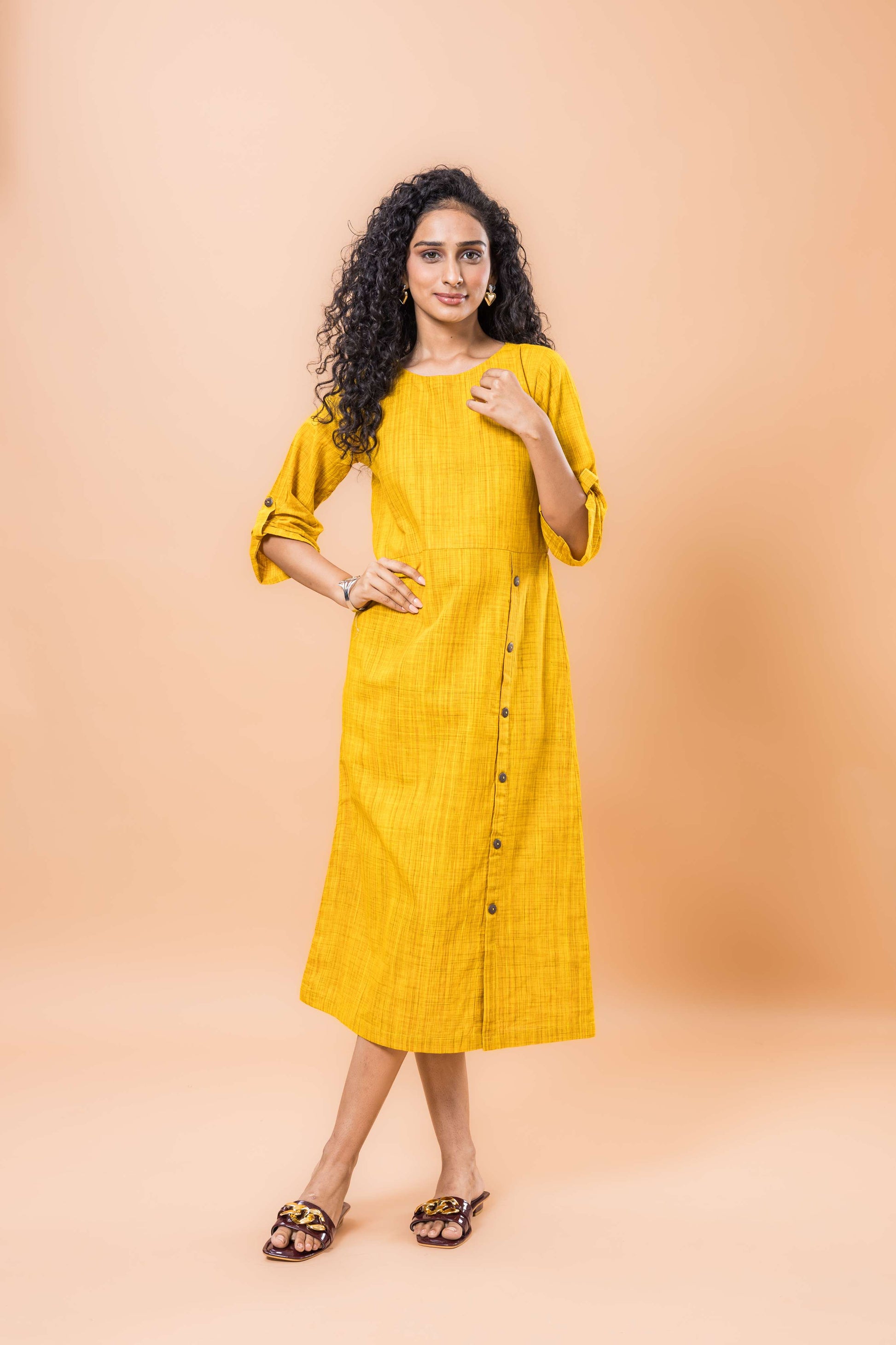 Pure Cotton Marigold yellow cotton dress