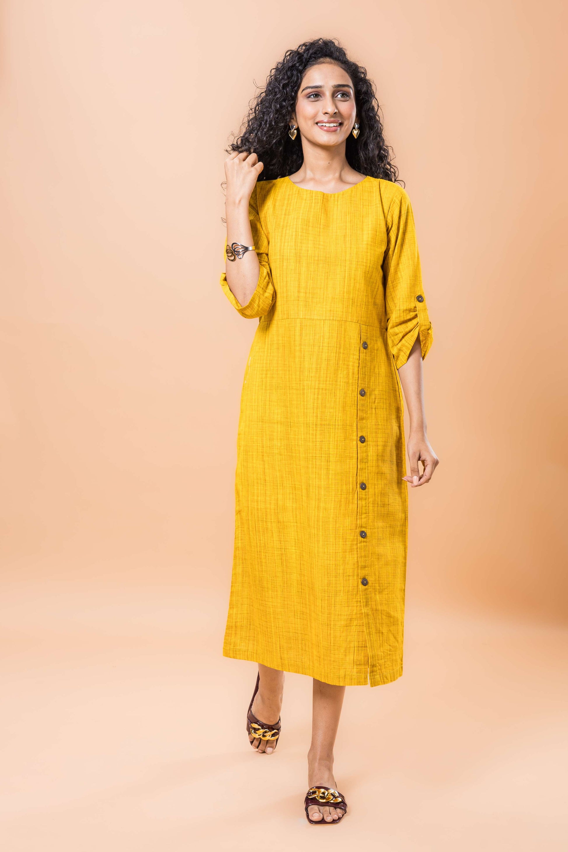 Pure Cotton Marigold yellow cotton dress