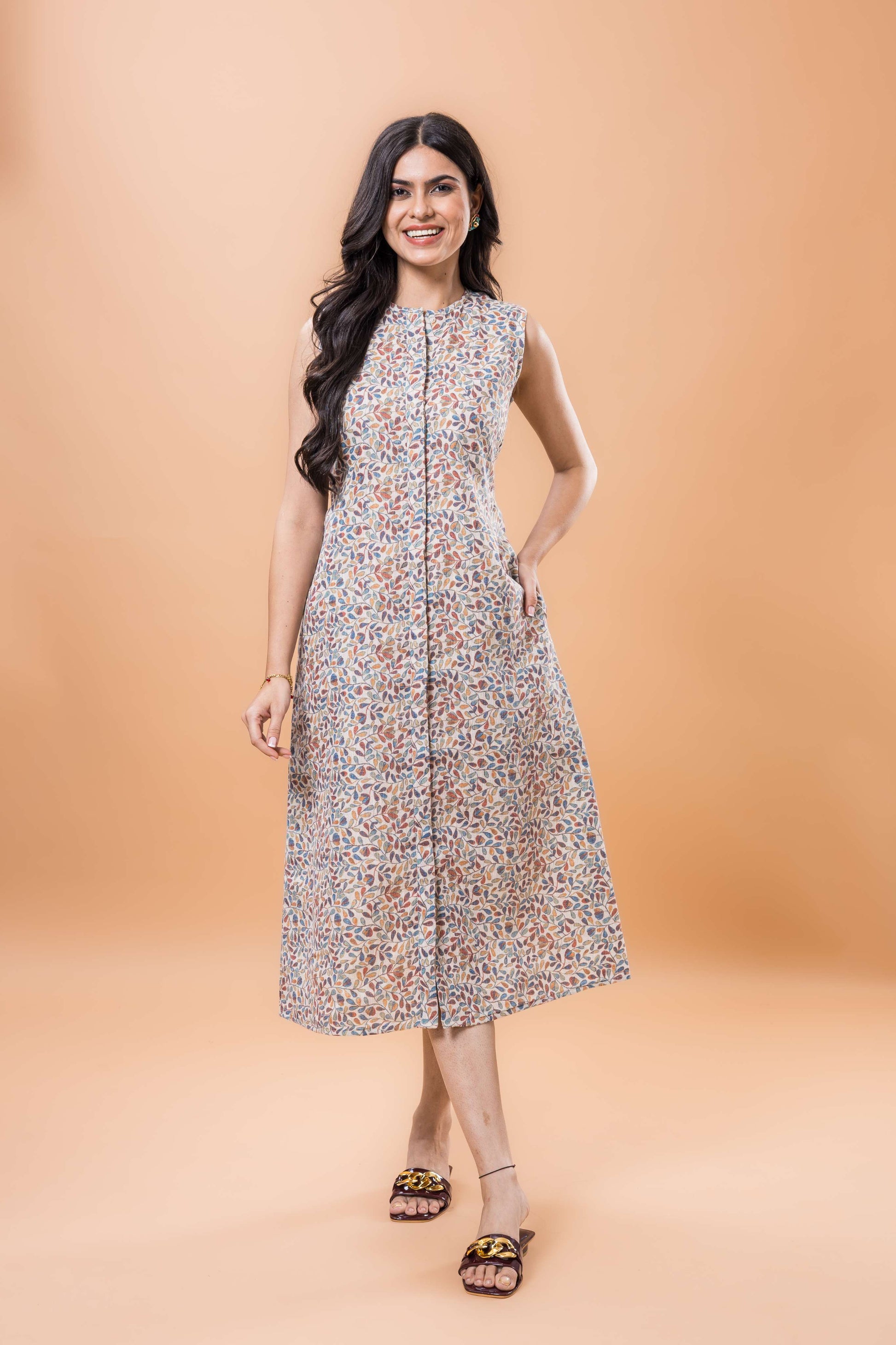 Linen Floral print sleeveless dress