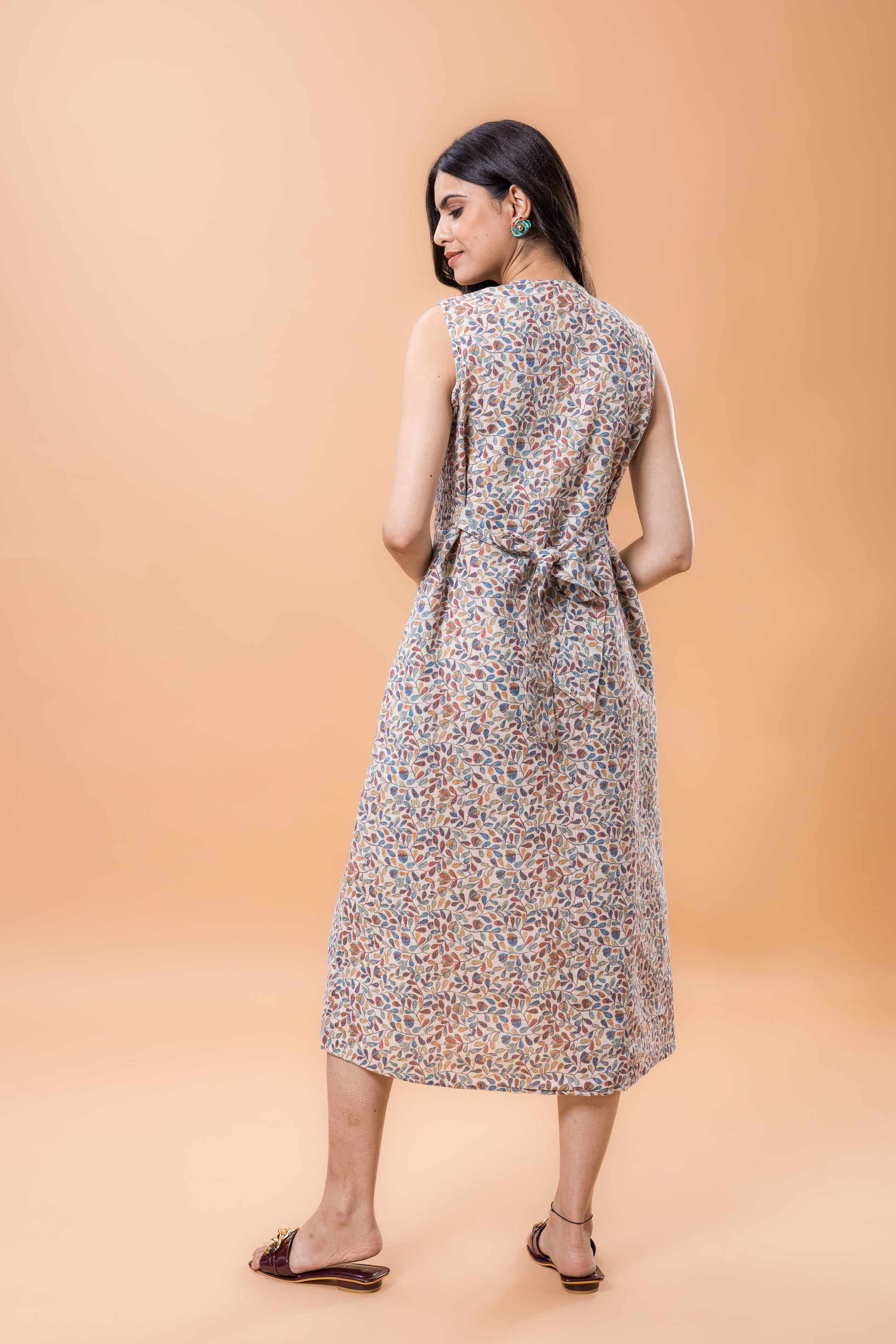 Linen Floral print sleeveless dress