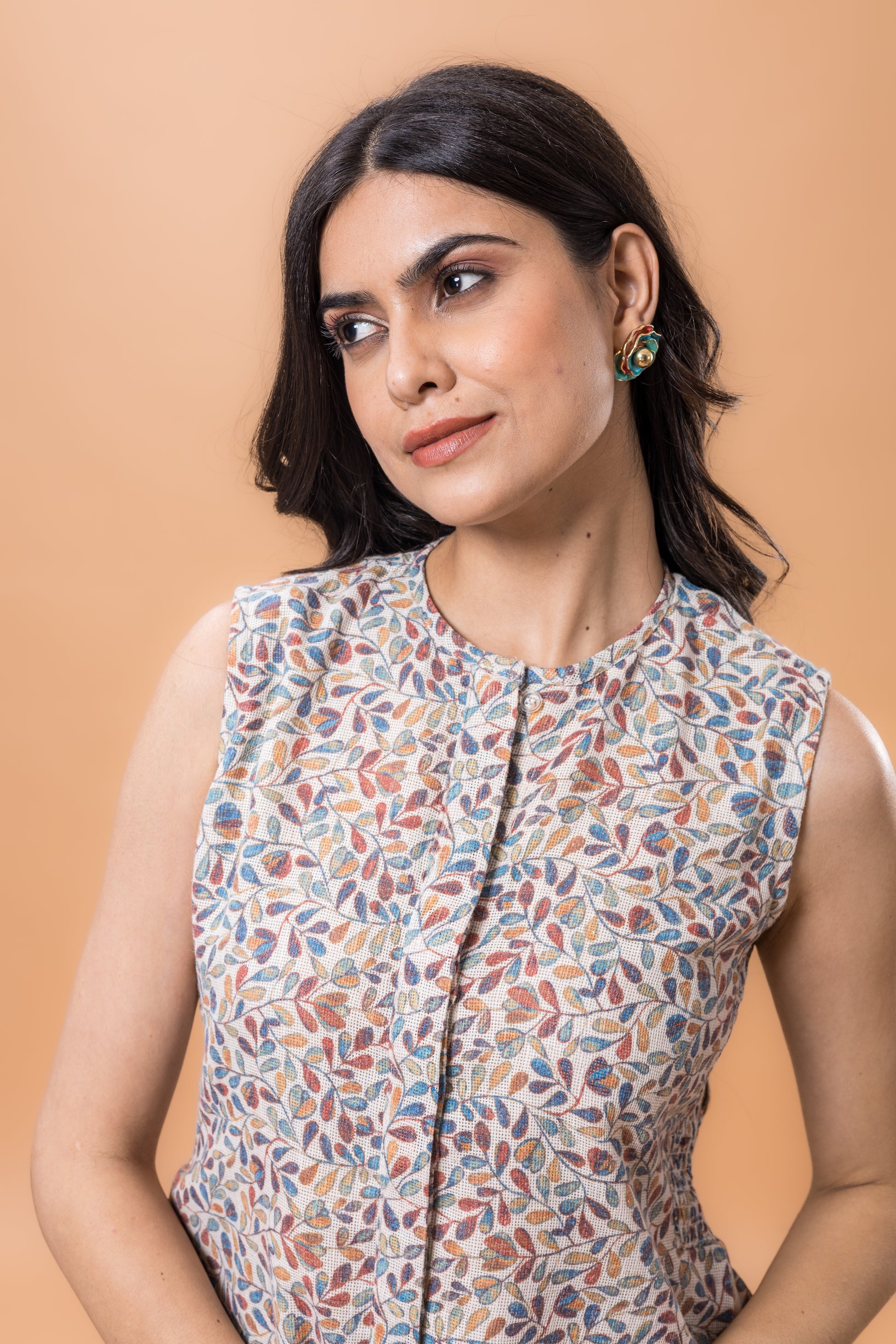 Linen Floral print sleeveless dress