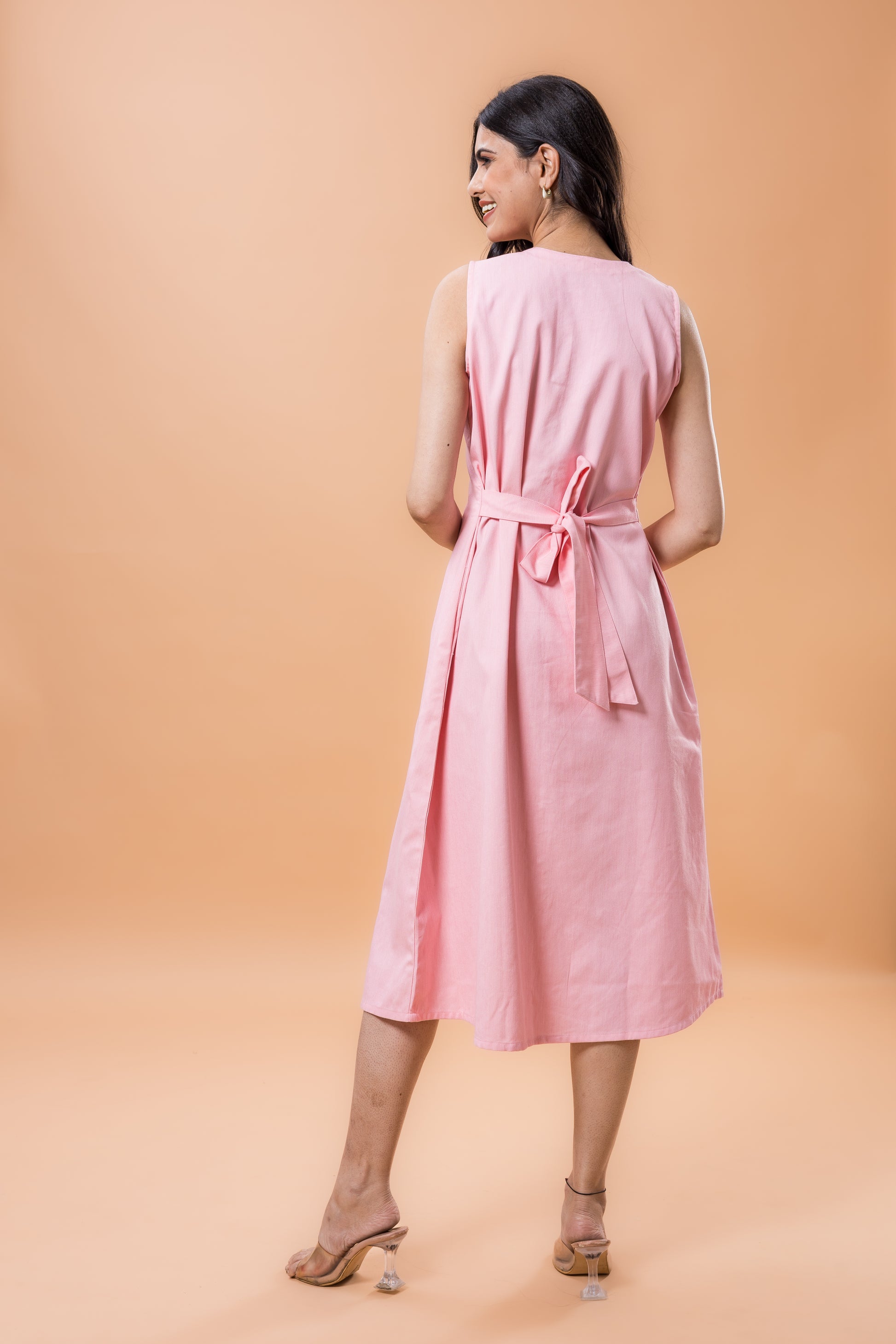 Cotton Denim Pink sleeveless dress