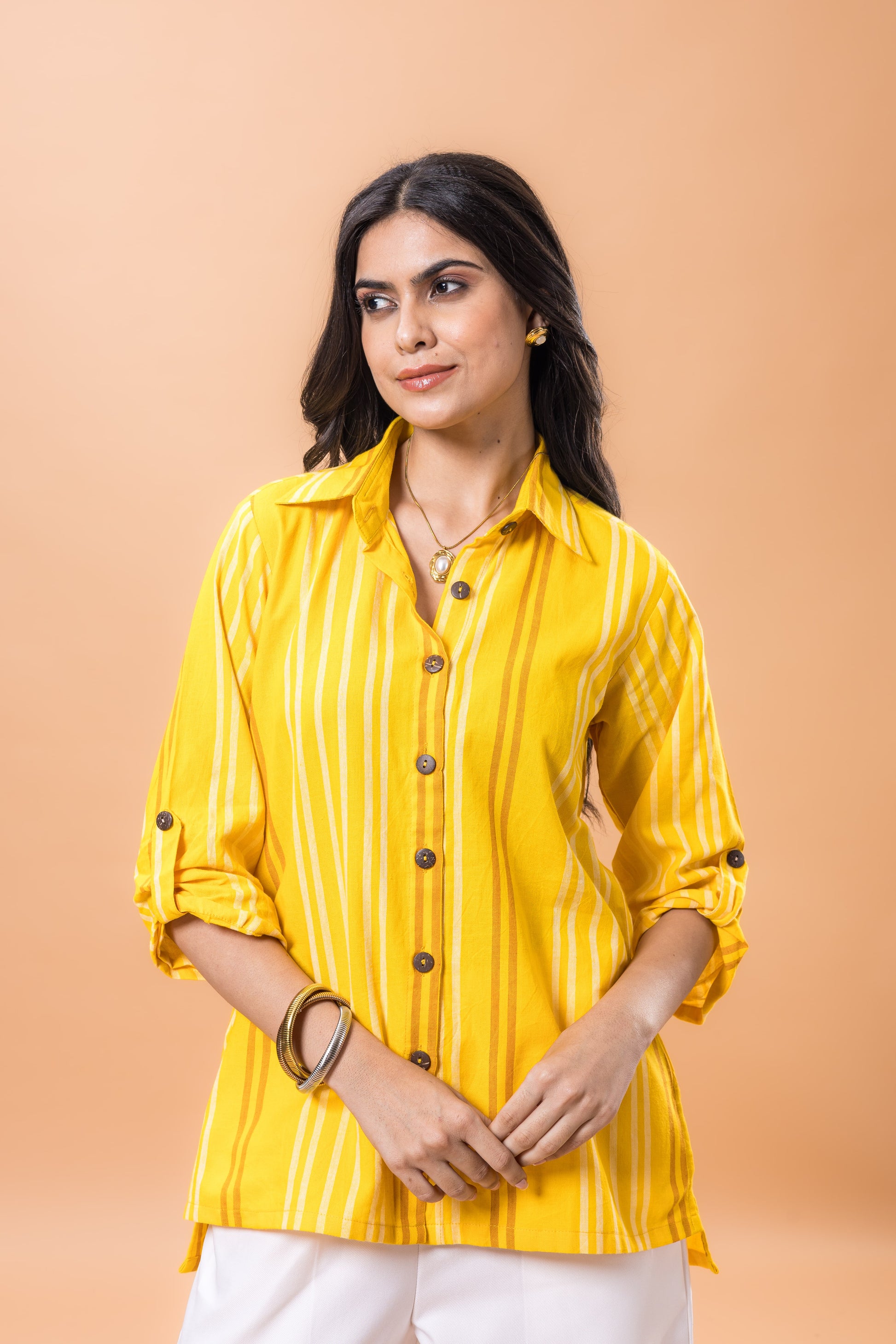 Pure Cotton Mustard yellow striped top