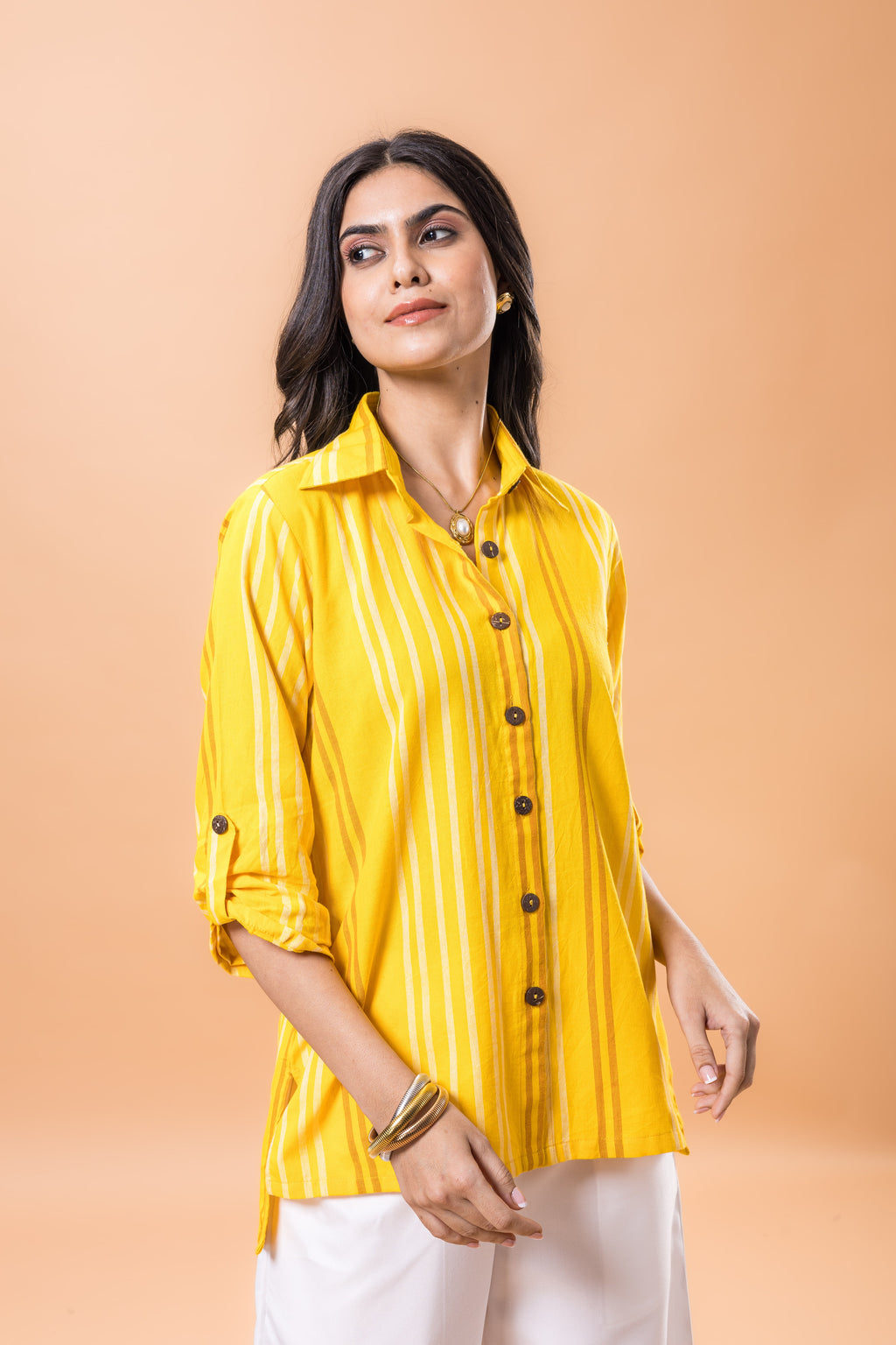 Pure Cotton Mustard yellow striped top
