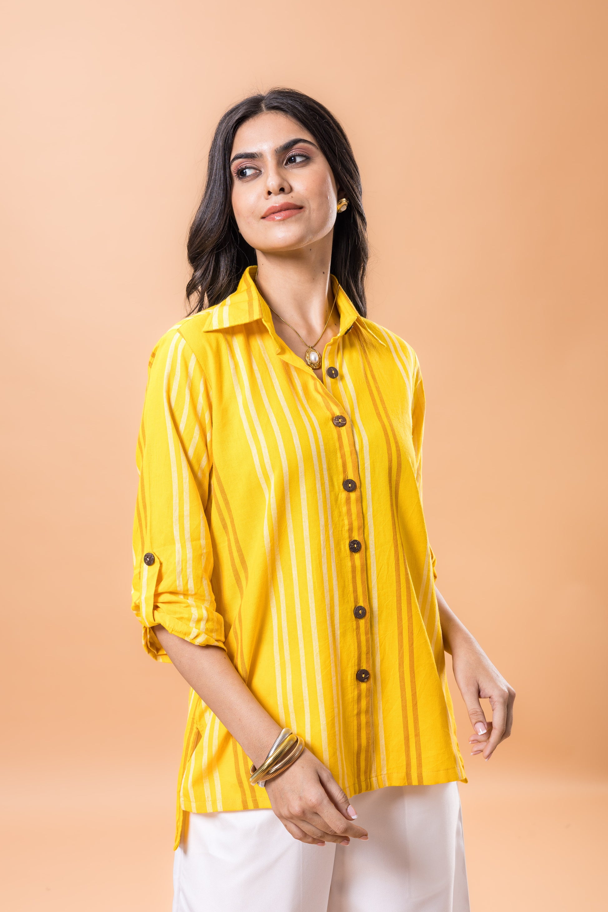 Pure Cotton Mustard yellow striped top