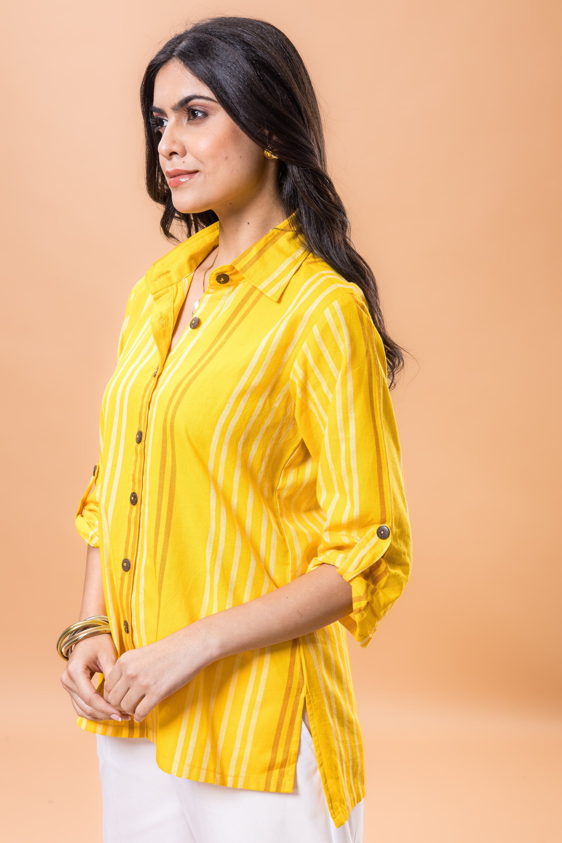 Pure Cotton Mustard yellow striped top