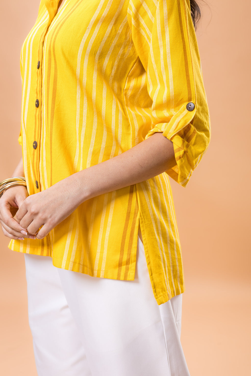 Pure Cotton Mustard yellow striped top