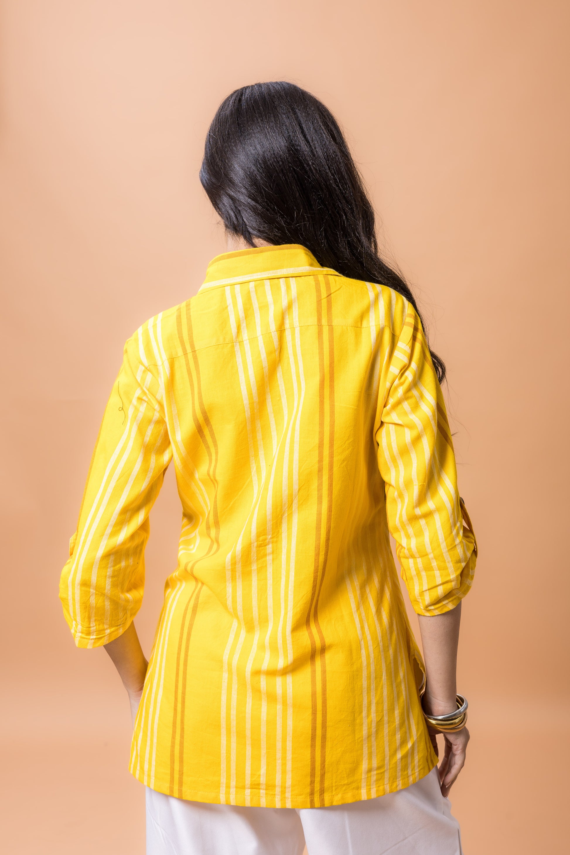 Pure Cotton Mustard yellow striped top