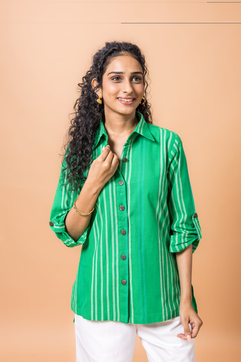 Pure Cotton Emerald green striped top