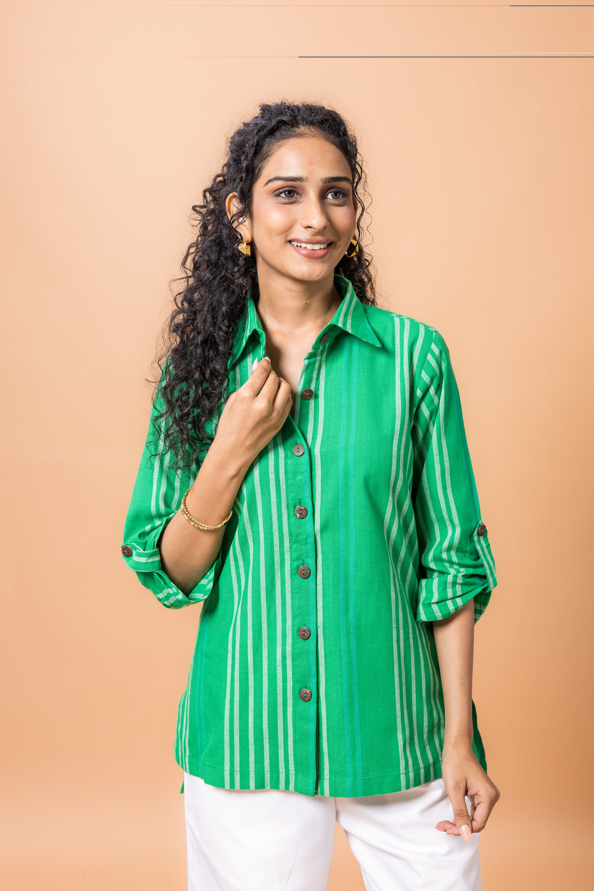 Pure Cotton Emerald green striped top