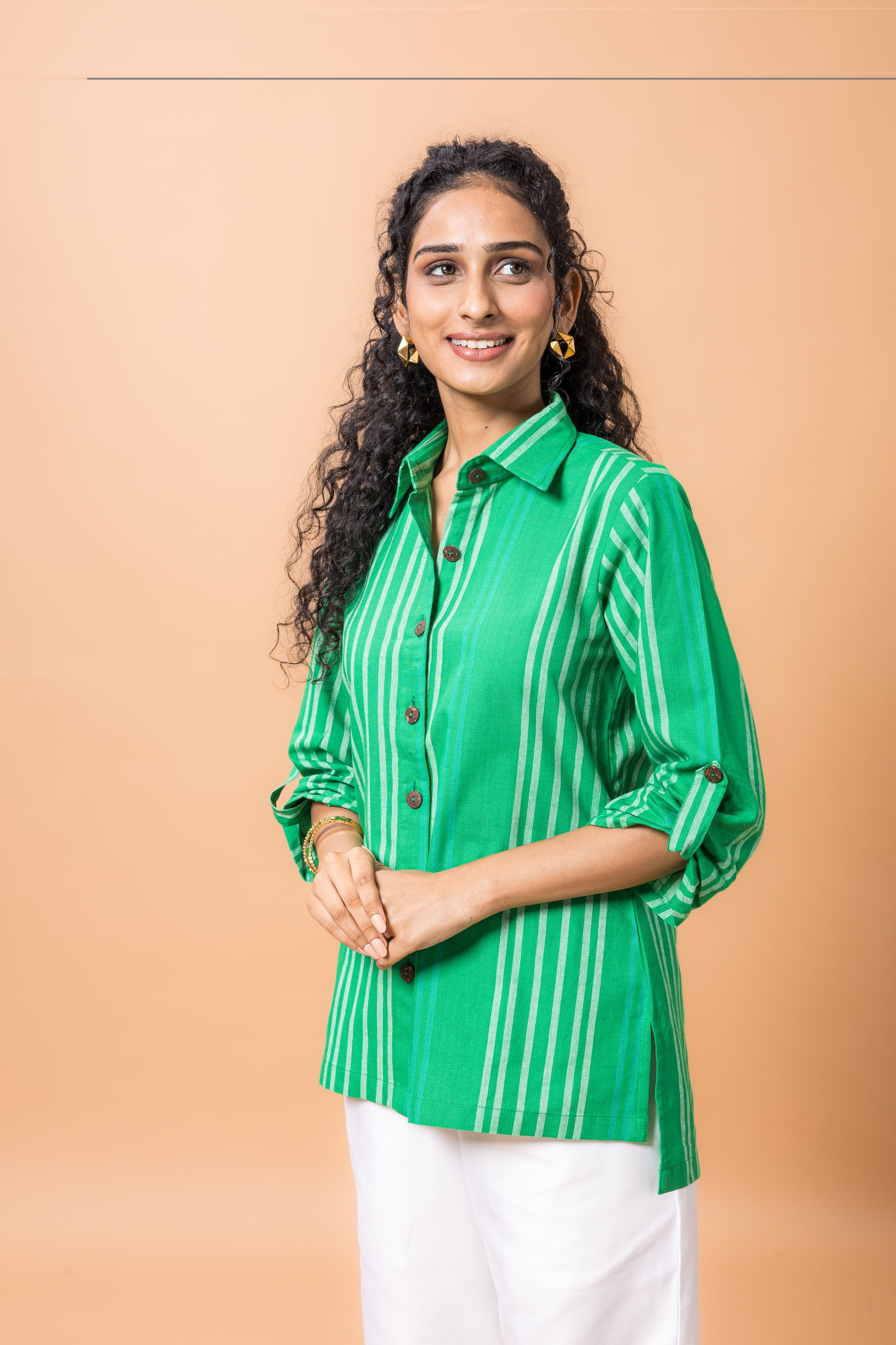 Pure Cotton Emerald green striped top