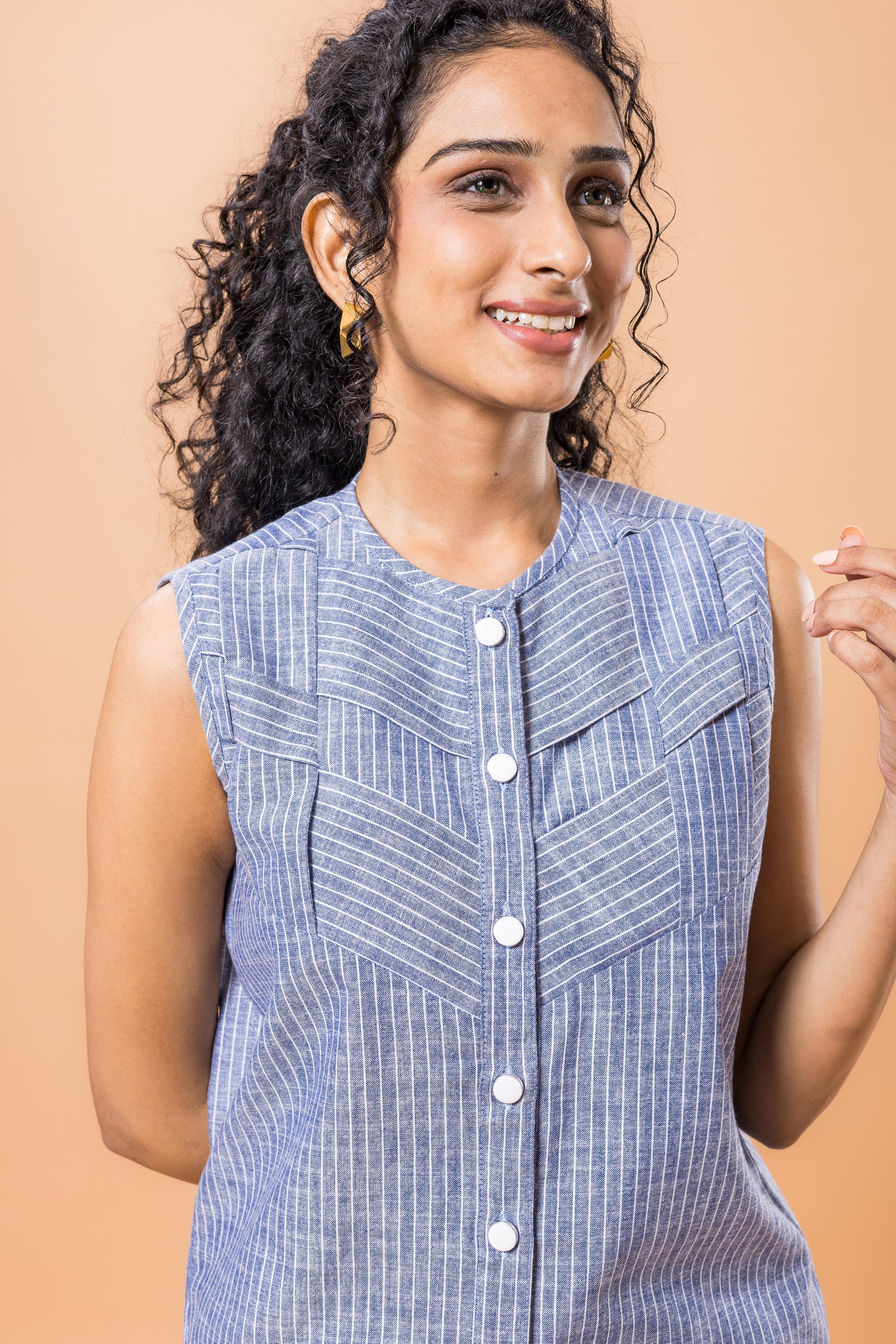 Linen Ink blue striped top