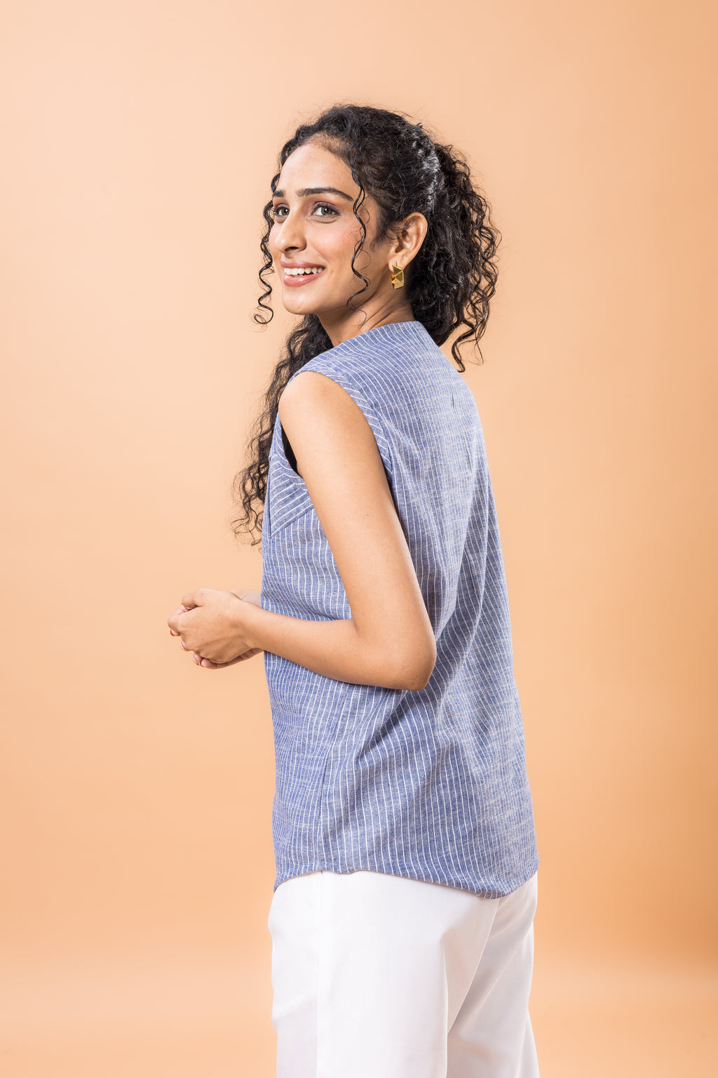 Linen Ink blue striped top