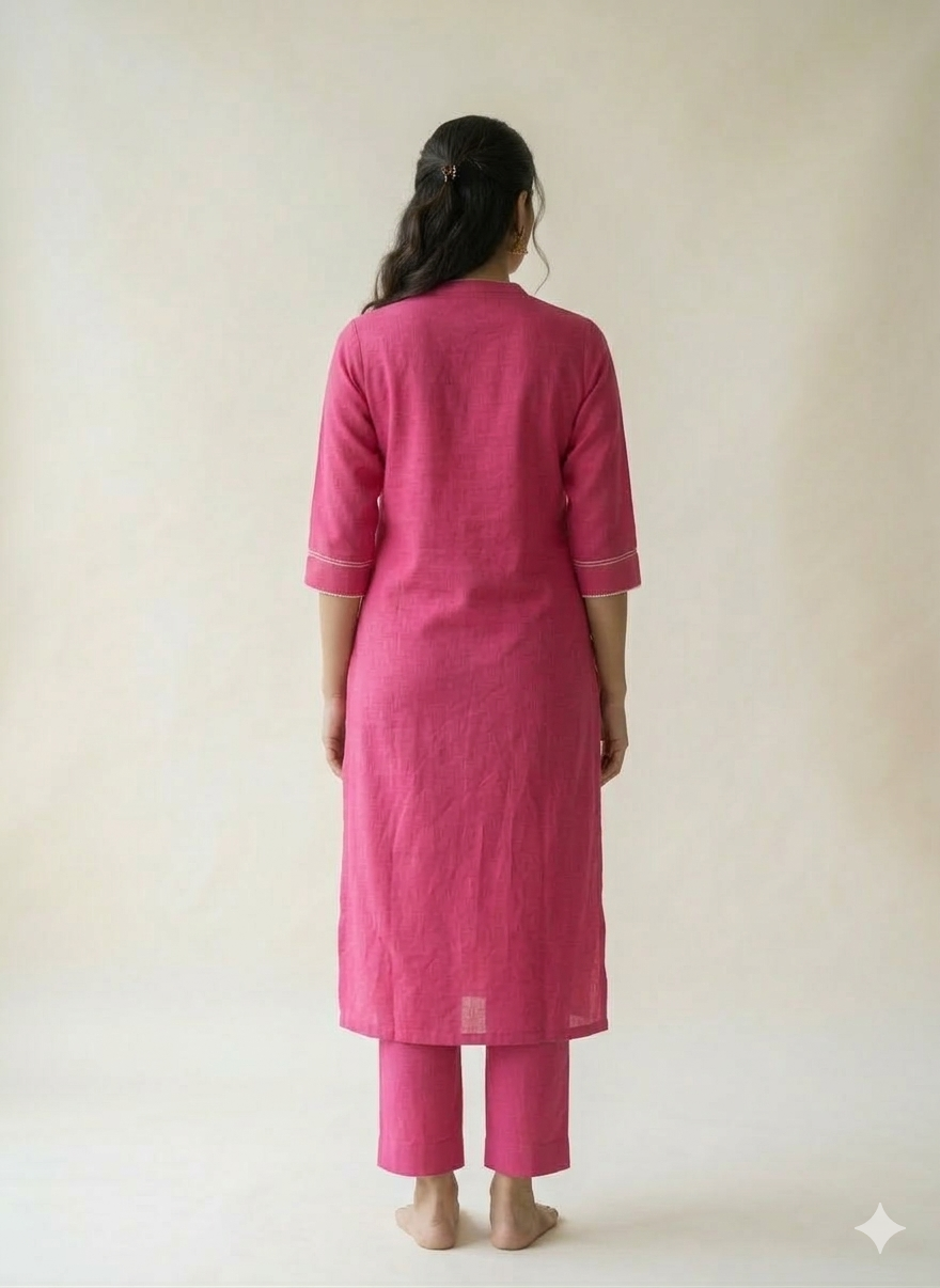 Pink Butterfly Handloom Kurta Set