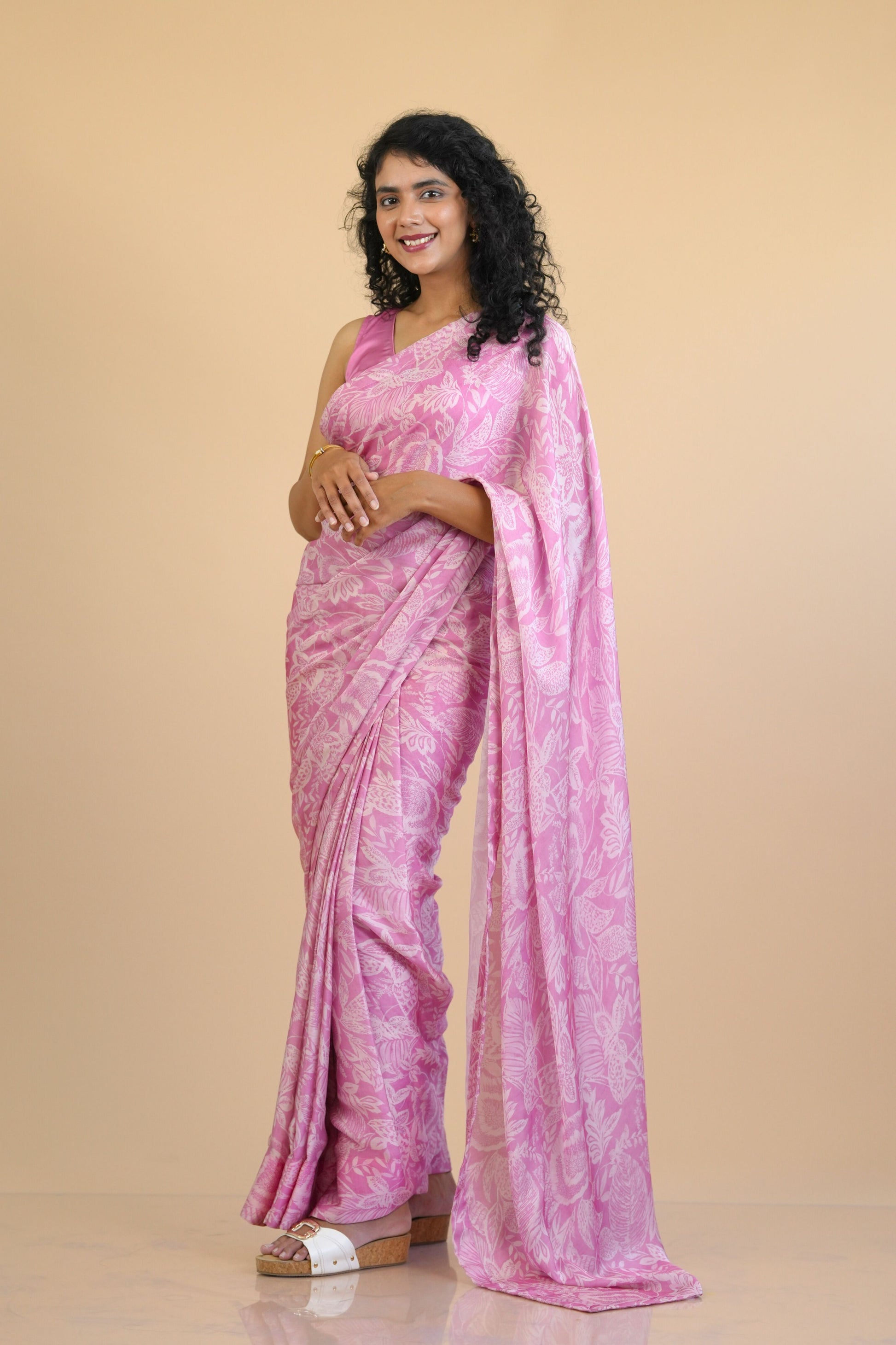 Pink Ready to Wear Satin Georgette saree with Pre-Stitched Blouse