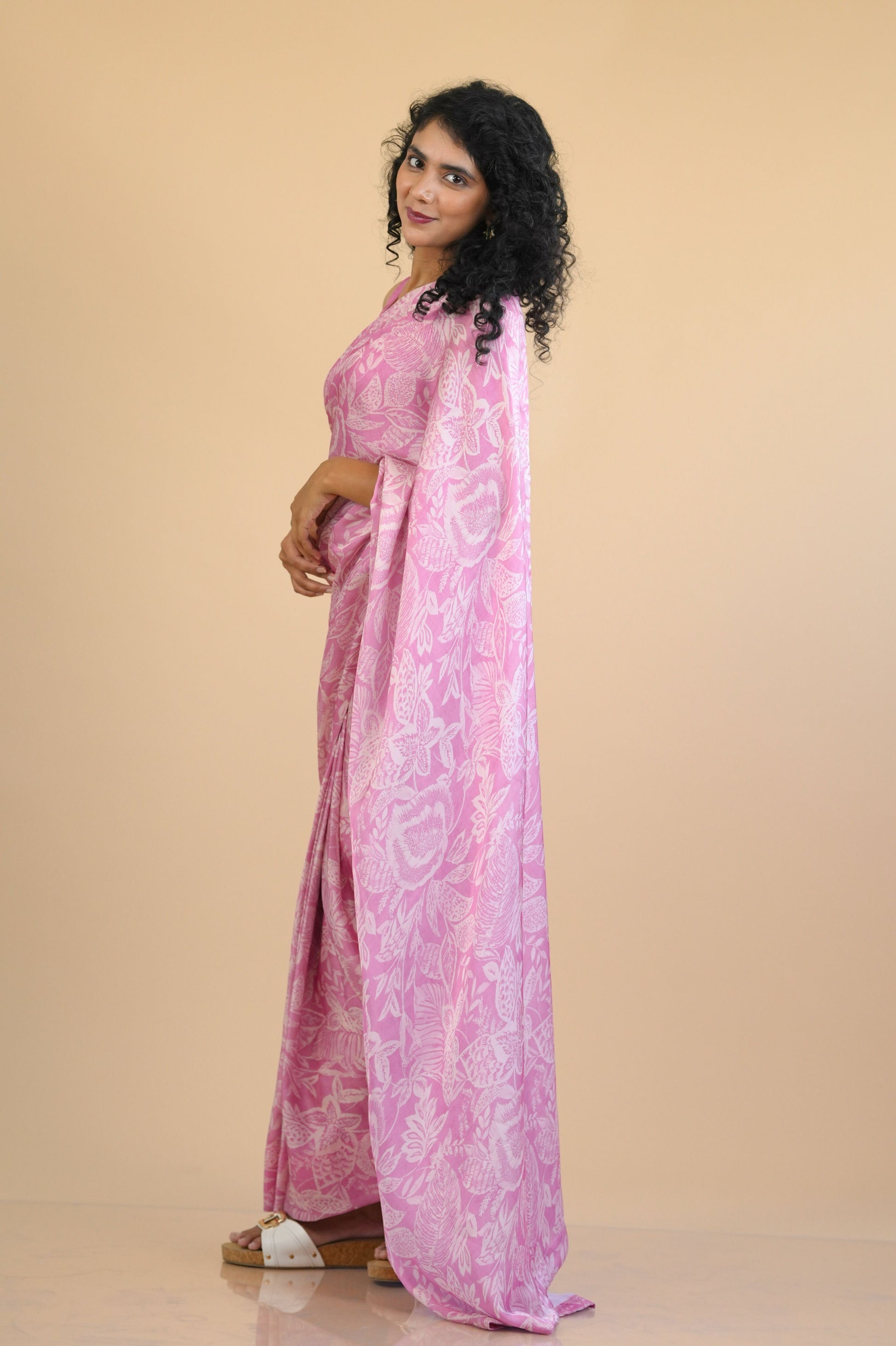 Pink Ready to Wear Satin Georgette saree with Pre-Stitched Blouse