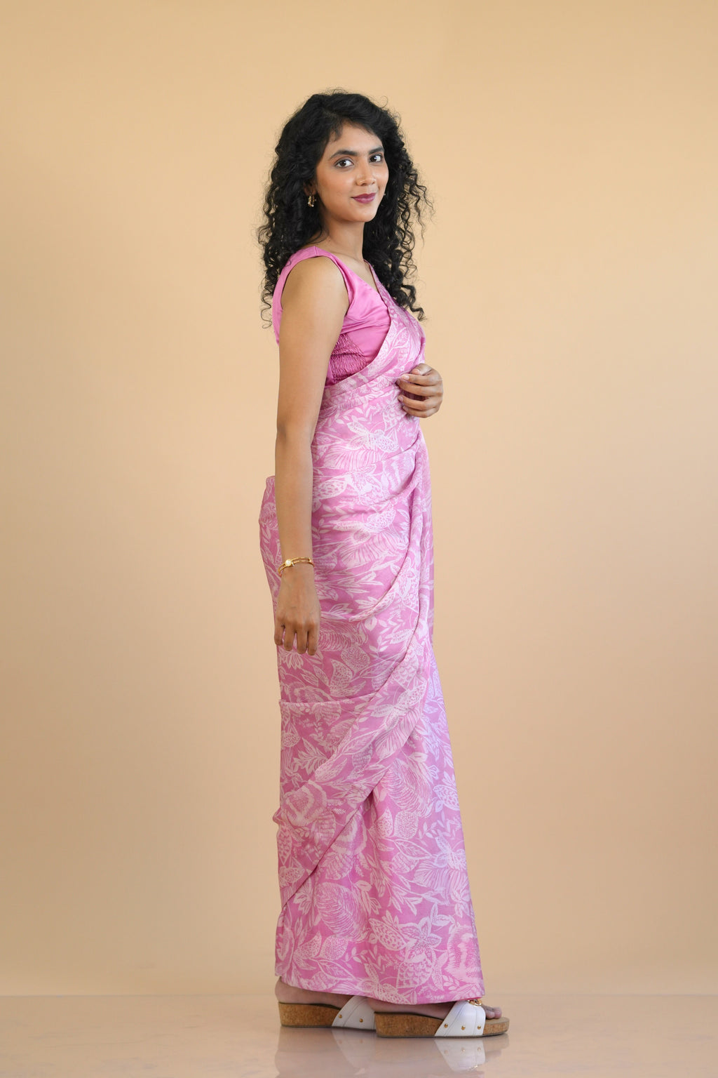 Pink Ready to Wear Satin Georgette saree with Pre-Stitched Blouse