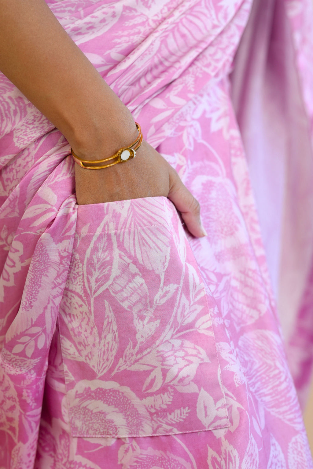 Pink Ready to Wear Satin Georgette saree with Pre-Stitched Blouse