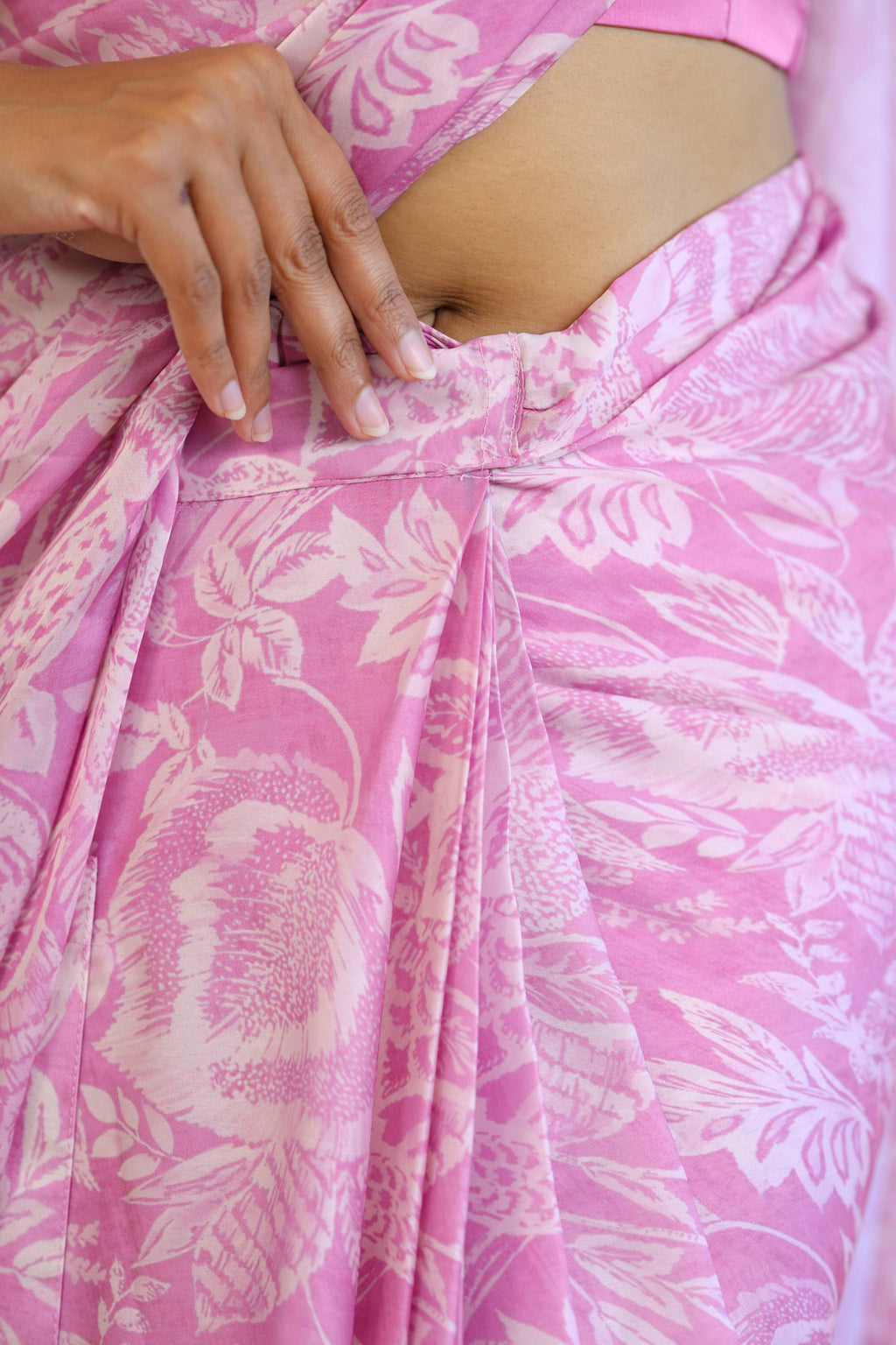 Pink Ready to Wear Satin Georgette saree with Pre-Stitched Blouse