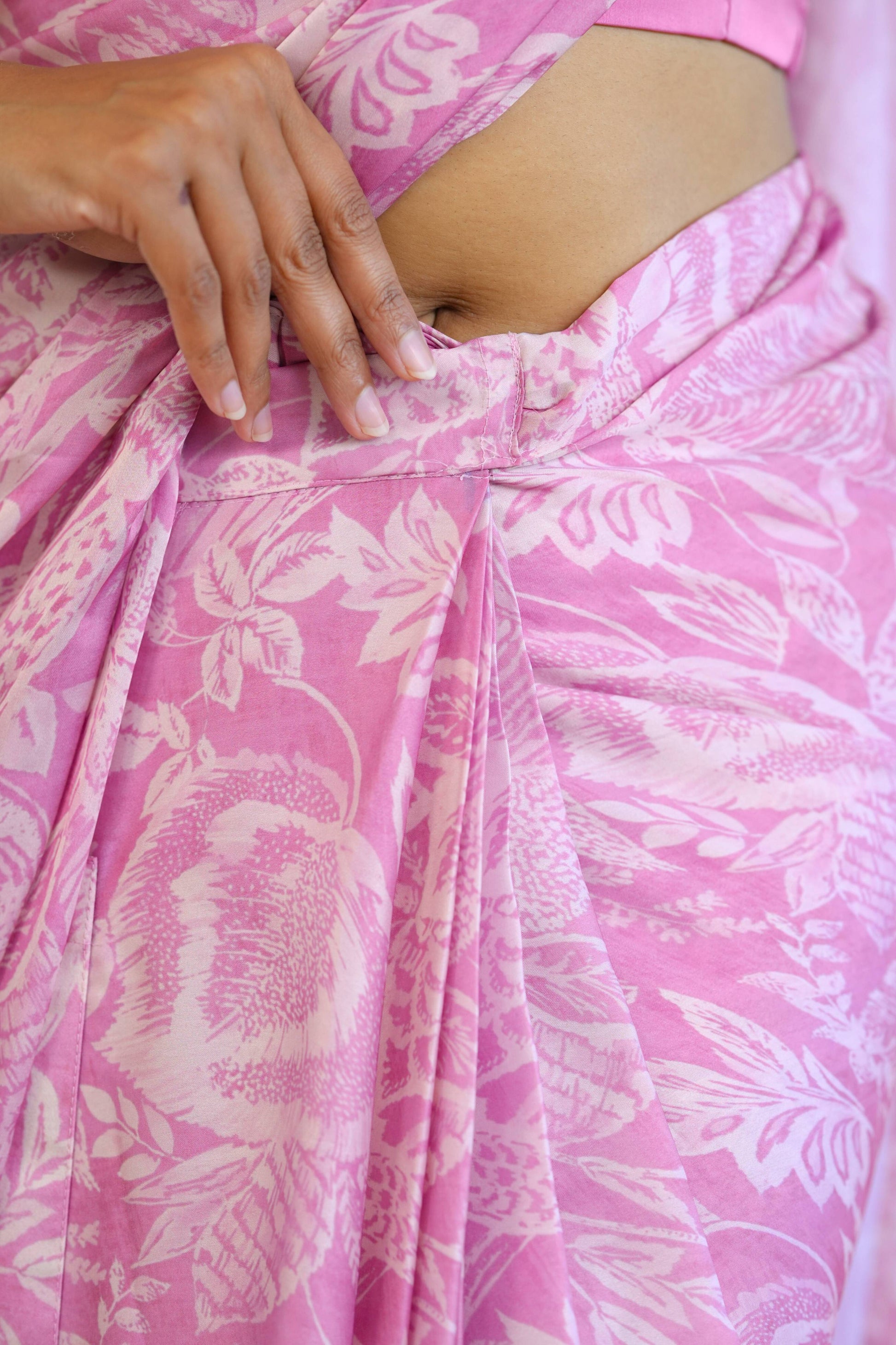 Pink Ready to Wear Satin Georgette saree with Pre-Stitched Blouse