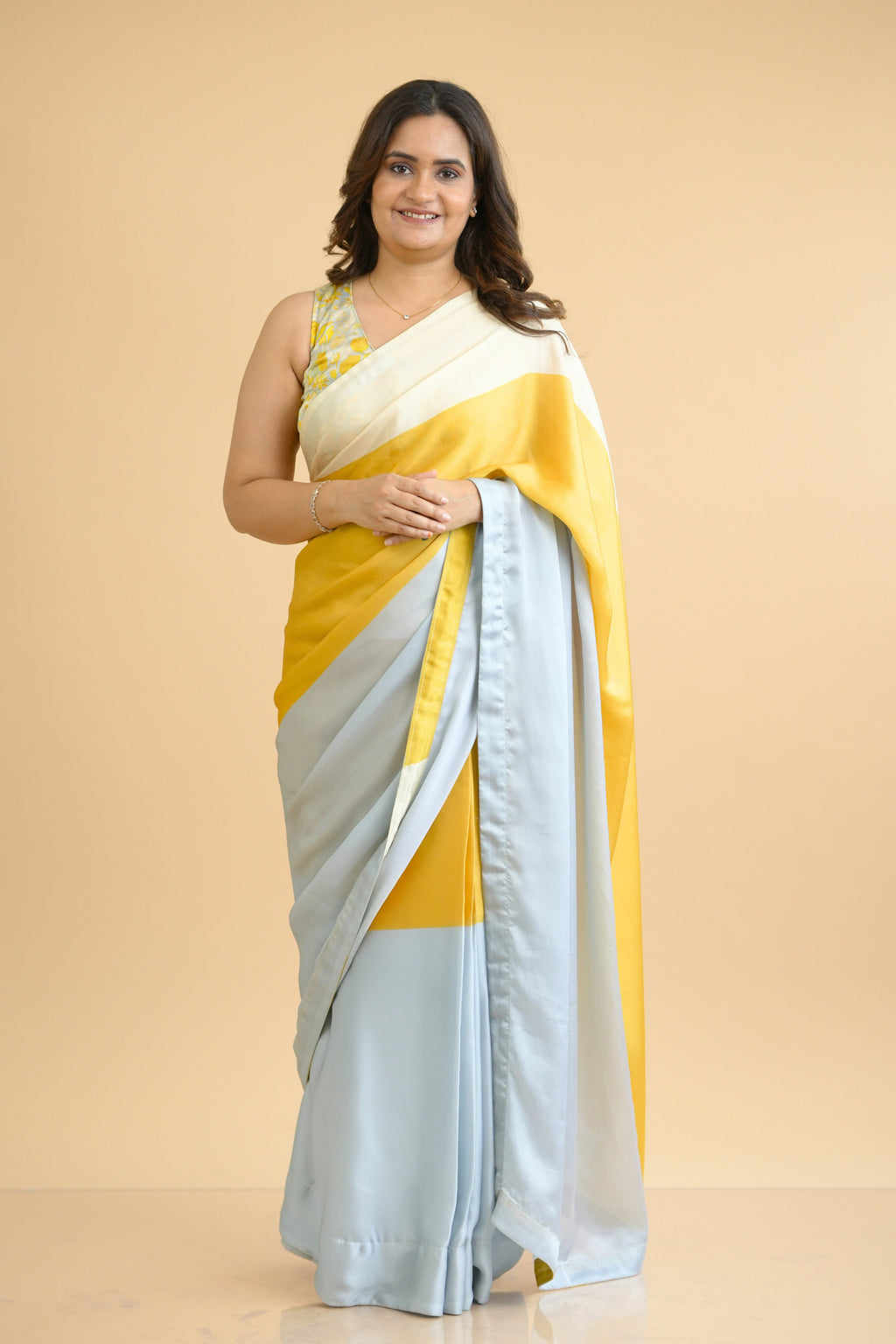 Contemporary Striped Ready to Wear Satin Georgette Saree with Pre Stitched Blouse