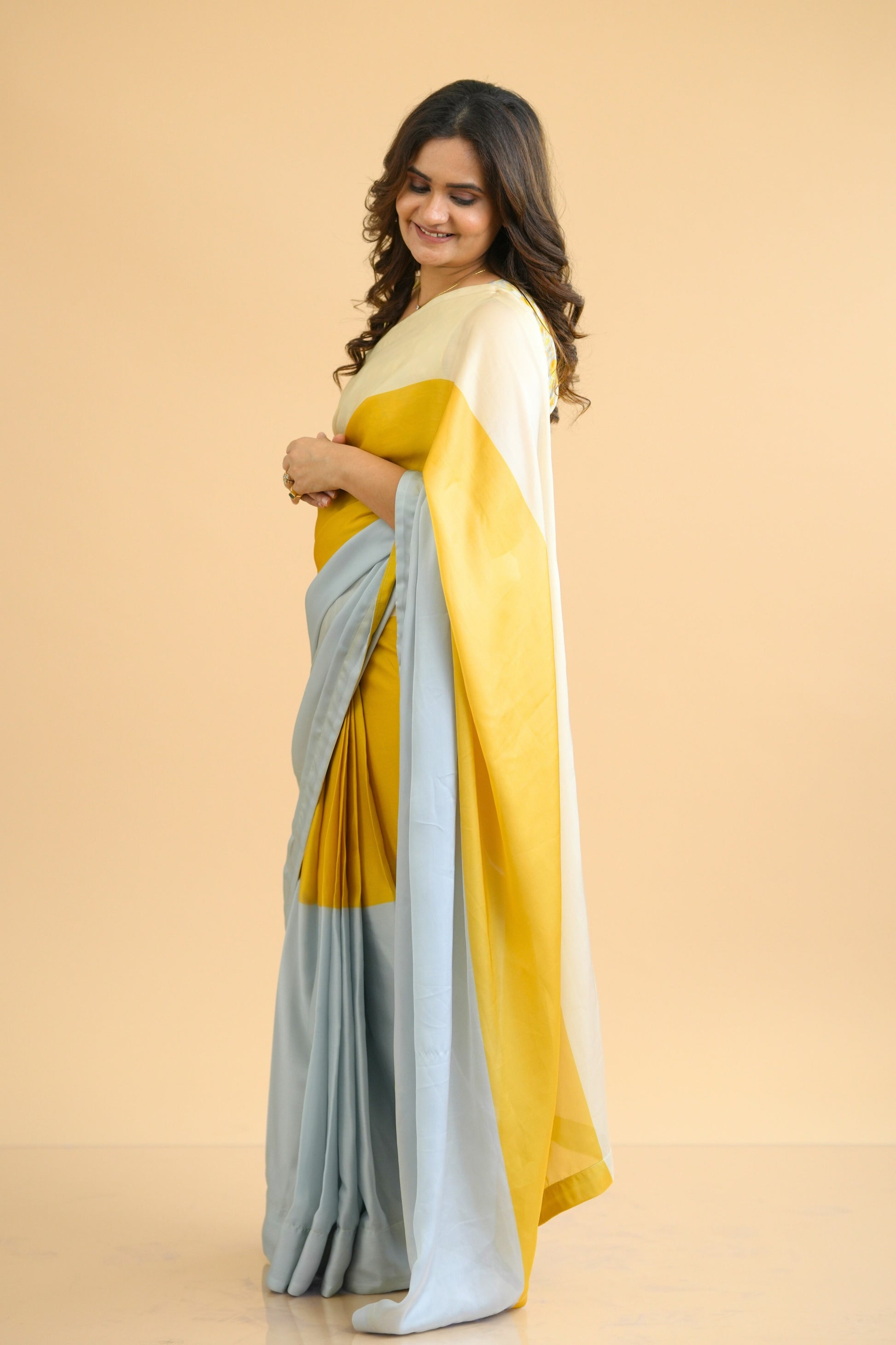 Contemporary Striped Ready to Wear Satin Georgette Saree with Pre Stitched Blouse