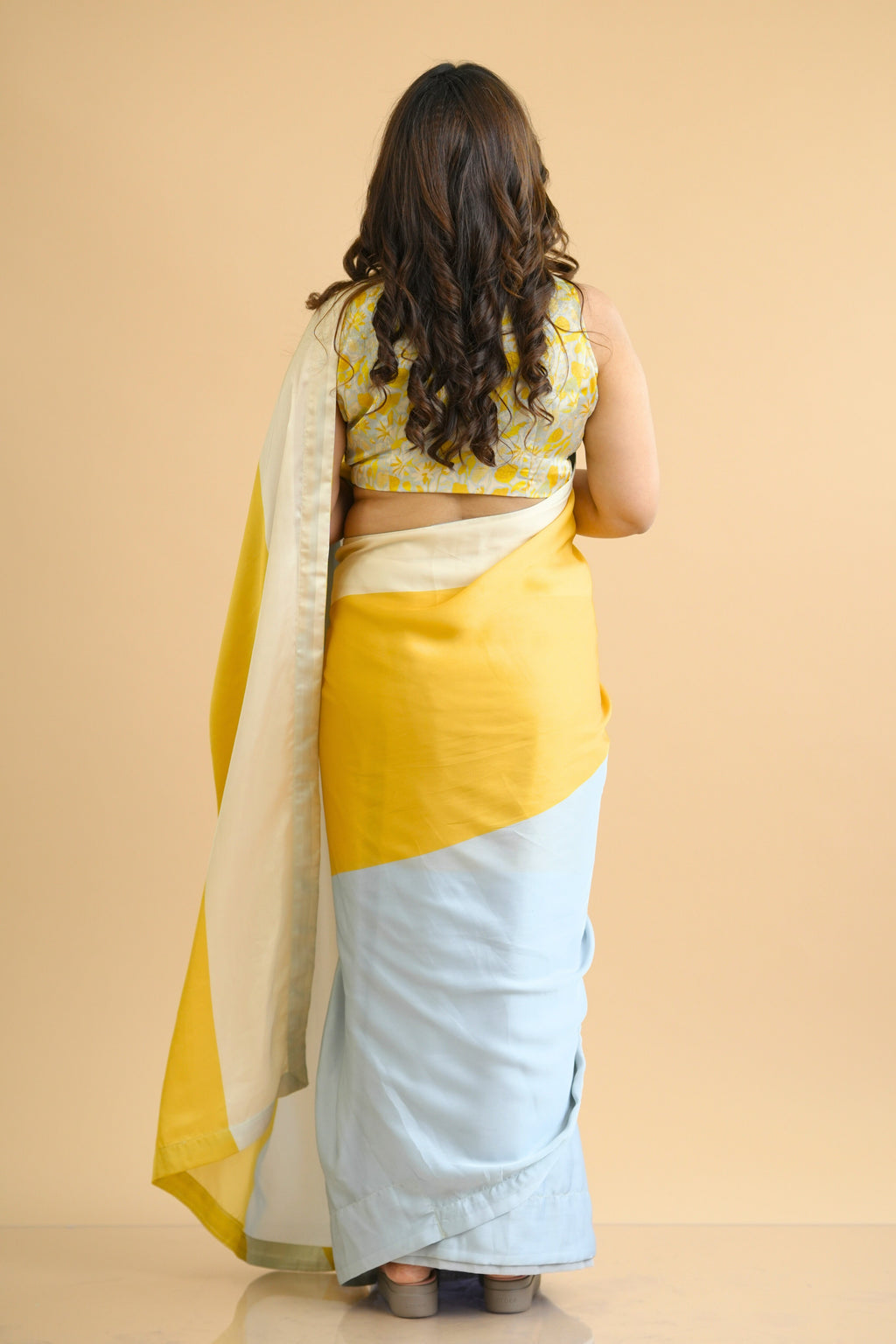 Contemporary Striped Ready to Wear Satin Georgette Saree with Pre Stitched Blouse
