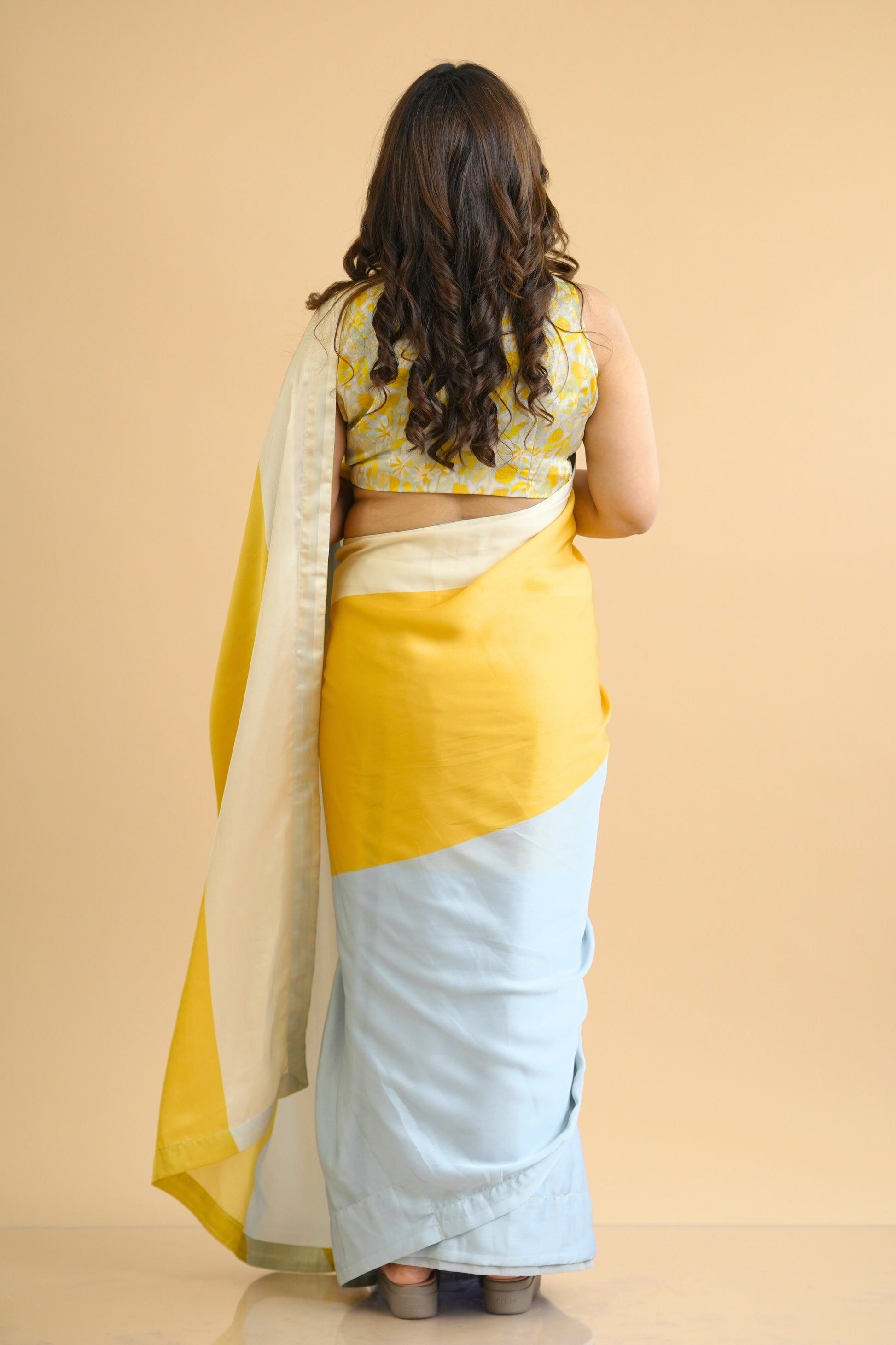 Contemporary Striped Ready to Wear Satin Georgette Saree with Pre Stitched Blouse